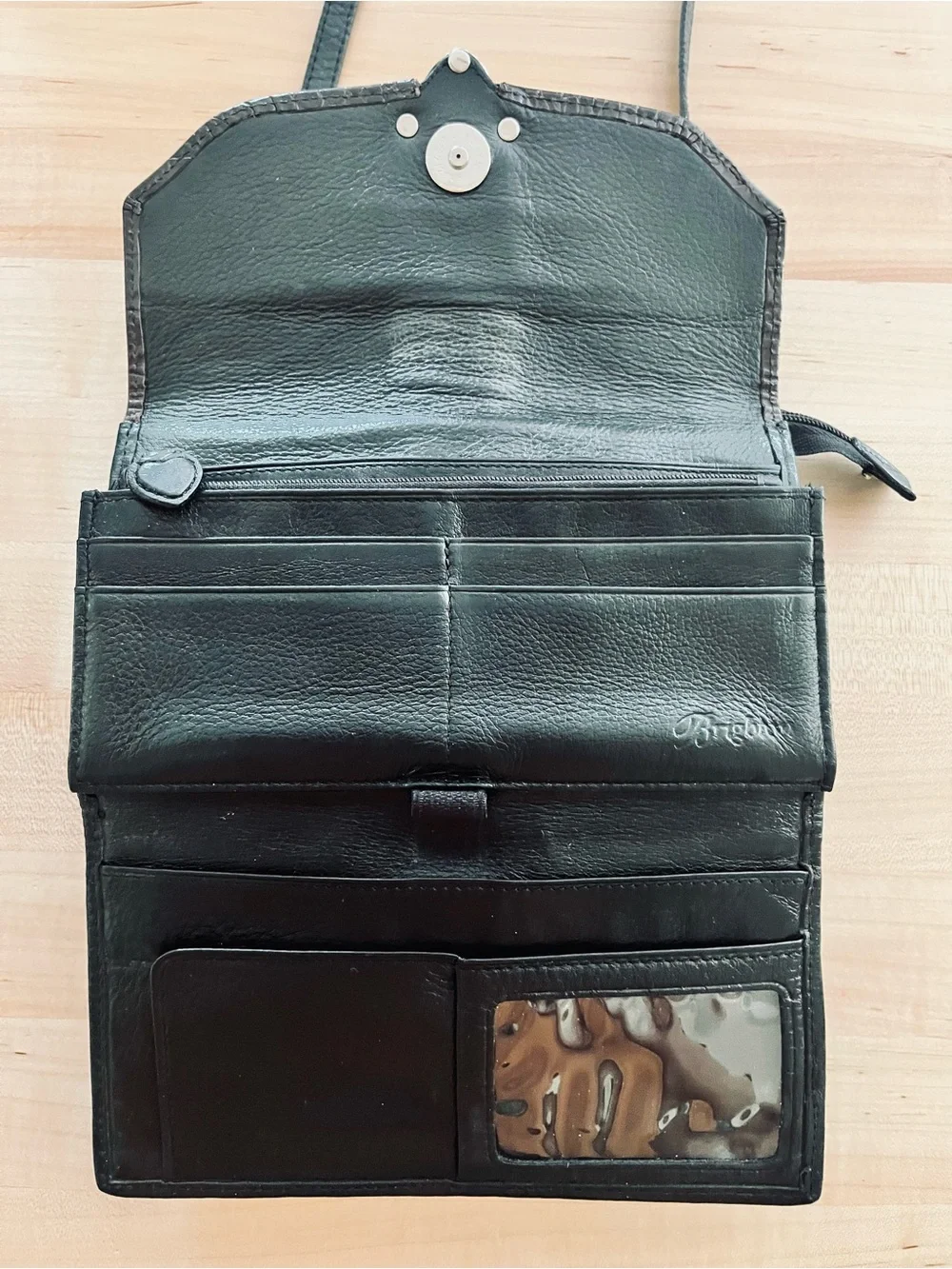 Brighton Nepal Organizer Black and Brown Croc-Textured Crossbody Bag